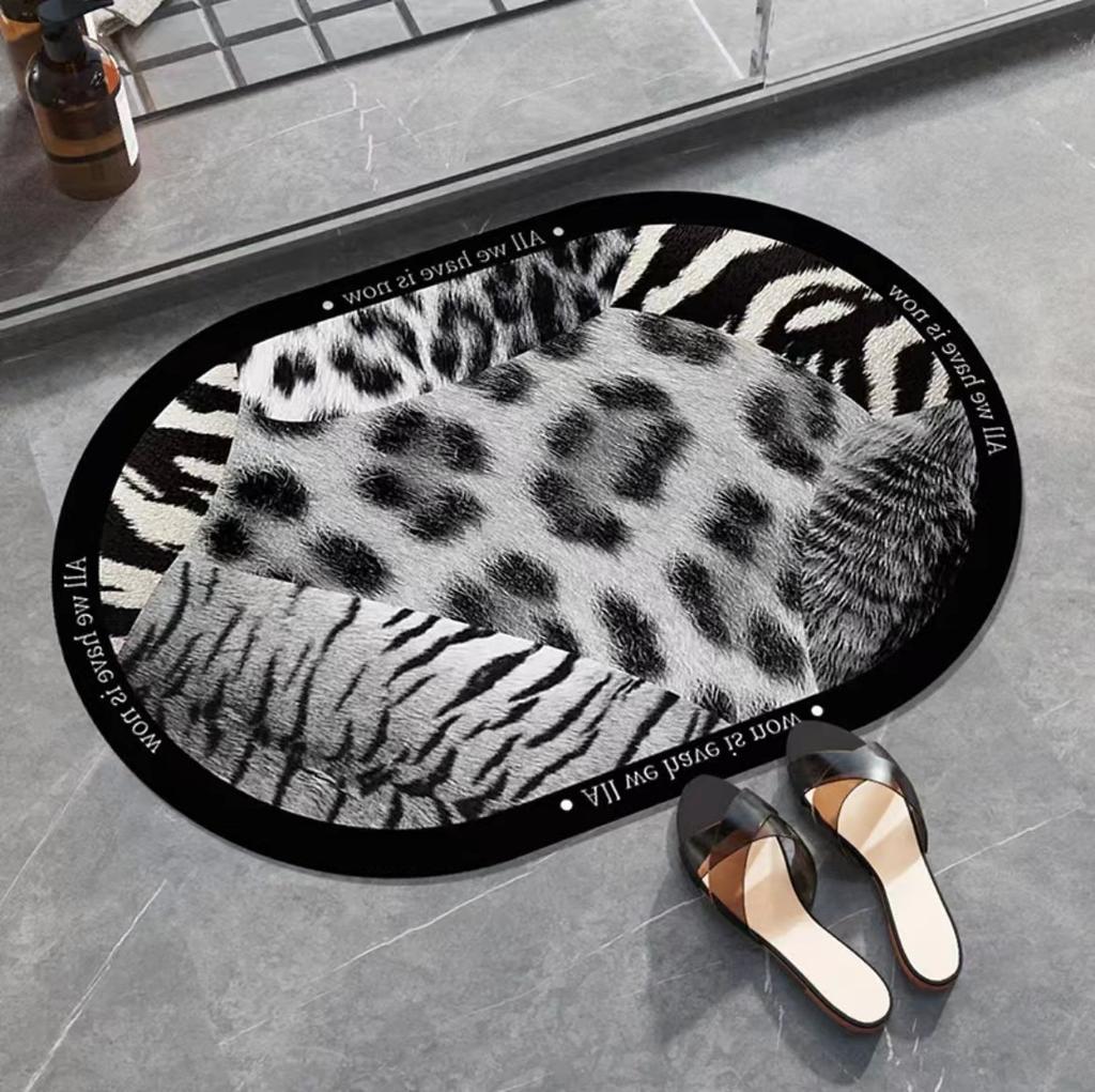 Spliced Leopard Print Crystal Velvet Floor Mat Bathroom Absorbent Non-slip Mat Porch Door Mat Dirty and Wear-resistant