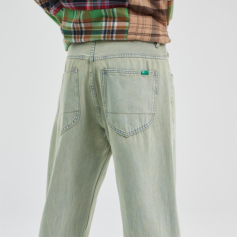 American retro jeans men's spring and summer new elastic straight high street washed loose trendy casual trousers boys