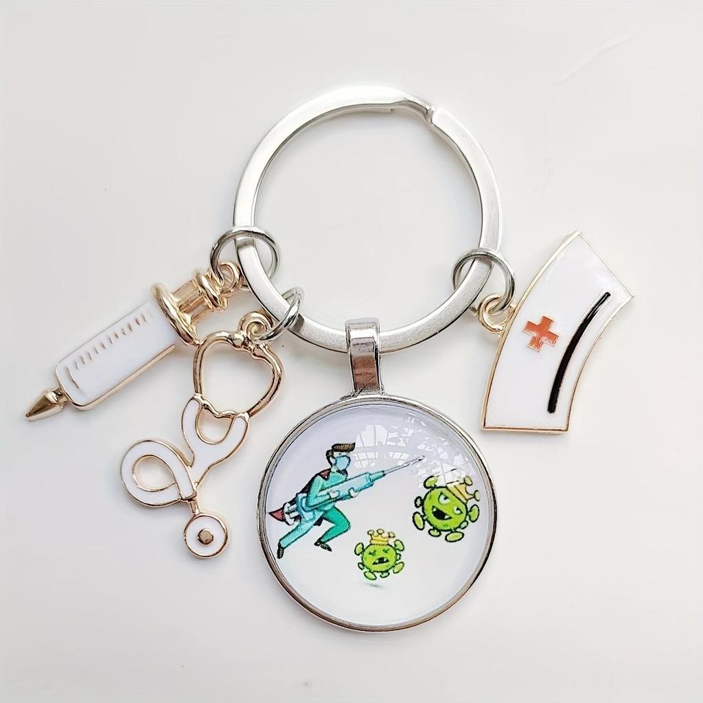 Syringe & Stethoscope Nurse Cap Keychain - Doctor/Nurse Gift