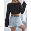 HNXC  Spring Summer Solid-color Hollowed-out Flared Sleeve Casual Loose Knitted Sweater Vacation Crop Top Women's Wear