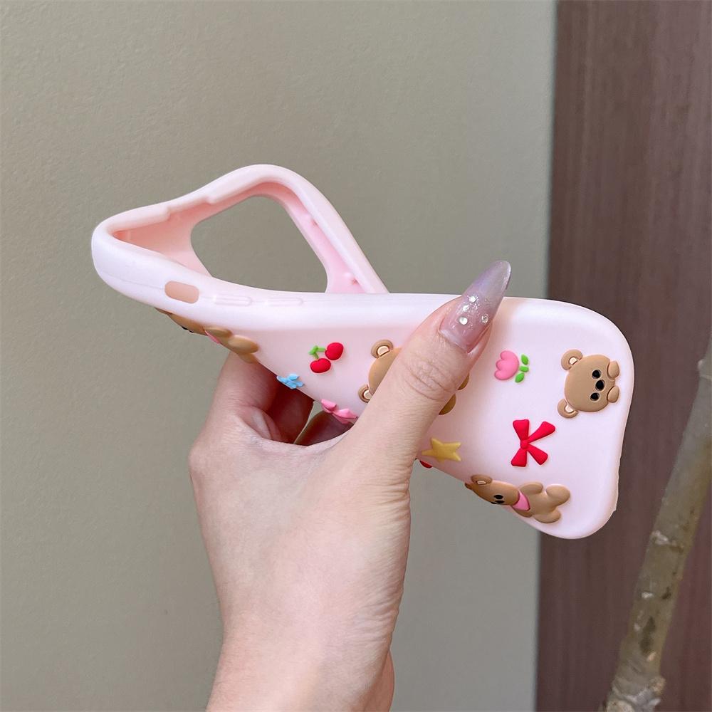 Per iPhone 16 15 14 13 12 Pro Max Custodia Rosa per Telefono Così Carina Fiocco Orsetto Anime Silicone Morbido Copertura Cartoon 3D