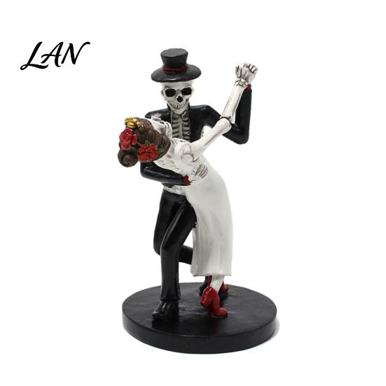 Decorative Resin Figurine for Party Day of The Dead Dancing Skeleton Couple Figurine, Halloween Gothic Wedding Lover Statue, Romantic Bride