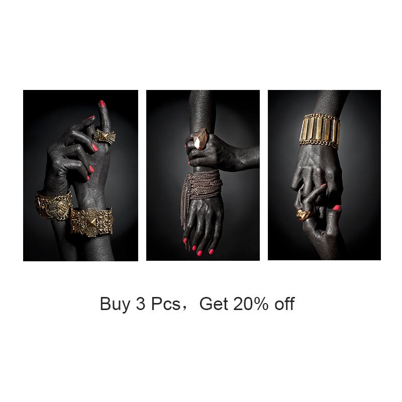 Afrikanische Frau Leinwand Wand Kunst Malerei Poster und Drucke schwarze Frau hält Gold Schmuck Bild für Wohnzimmer Home Decor