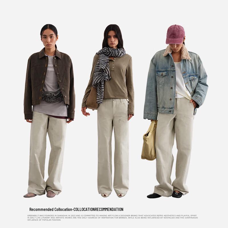 GREEN BELT Retro Washed Cotton Straight-Leg Pants