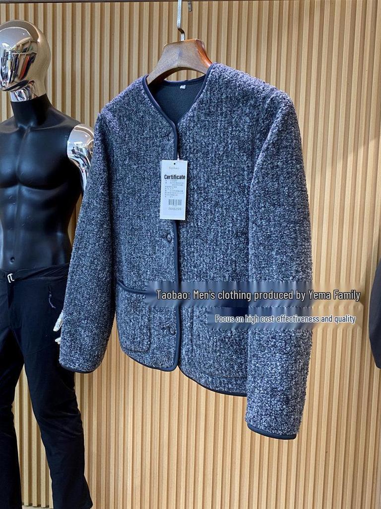 Japanese Designer Women's Imitation Lambswool Fleece Cardigan - Trendy Round Neck Warm Outerwear.