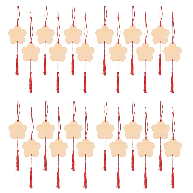 

DIFEIUKI Lucky Ema cherry blossom shape 20 piece set wooden Ema Plain color perforated wooden slices natural wood pentagon new year prayer spring