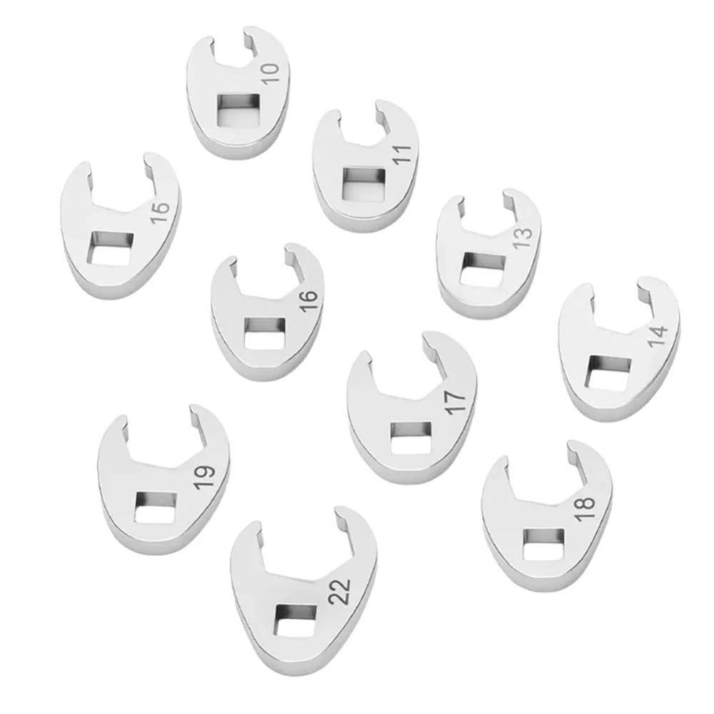 10pcs/Set Chrome Finish Crowfoot Wrench Heads Hand Tool Accessories Mechanical Repair