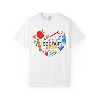 Teacher School Supplies T-shirt | Apple, ABC, Ruler, Pencil