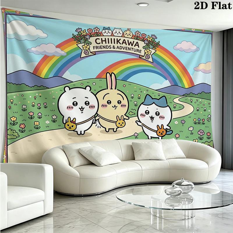Anime Chiikawa Wall Tapestry Aesthetic Wall Hanging Printed Fabric Blanket Decorative Tapestries for Bedroom Living Room Home Decor