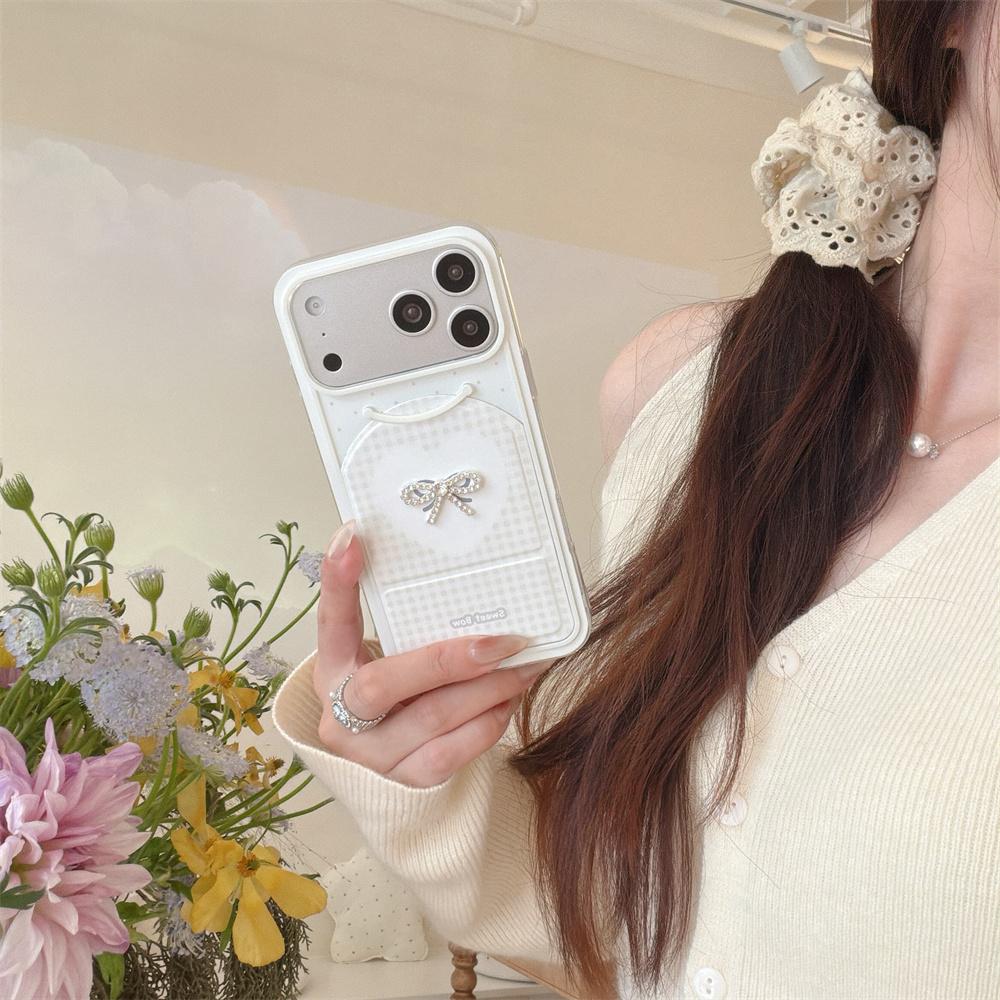 

Корейский клетчатый чехол для телефона с ромбовидным бантом и складной подставкой для iPhone 17 Pro 15 13 14 16 Pro Max, простой чехол в горошек, ударопрочный Fund For iphone 13