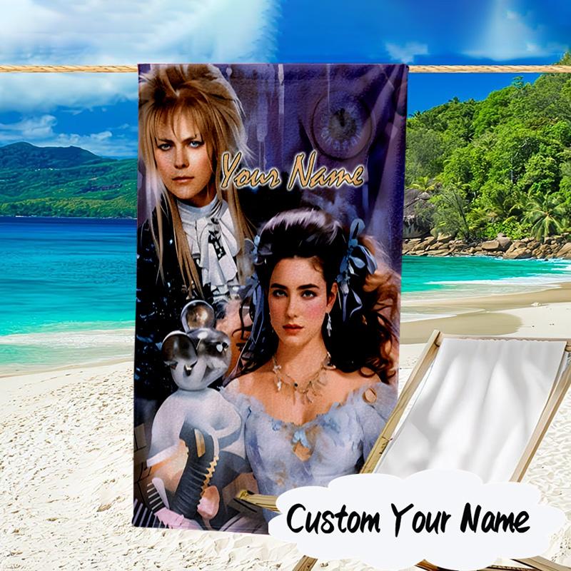Custom Name Golden Labyrinth Adventure Microfiber Beach Towel Super Soft & Absorbent for Bath, Beach, Travel Bath Time Accessory, Fan Gifts