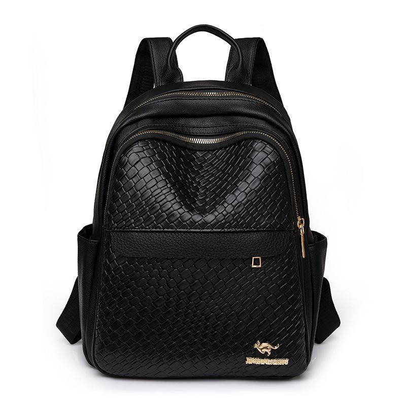 New Woven Soft Leather Texture Backpack Fashionable Versatile Large Capacity Travel Backpack Student Bag