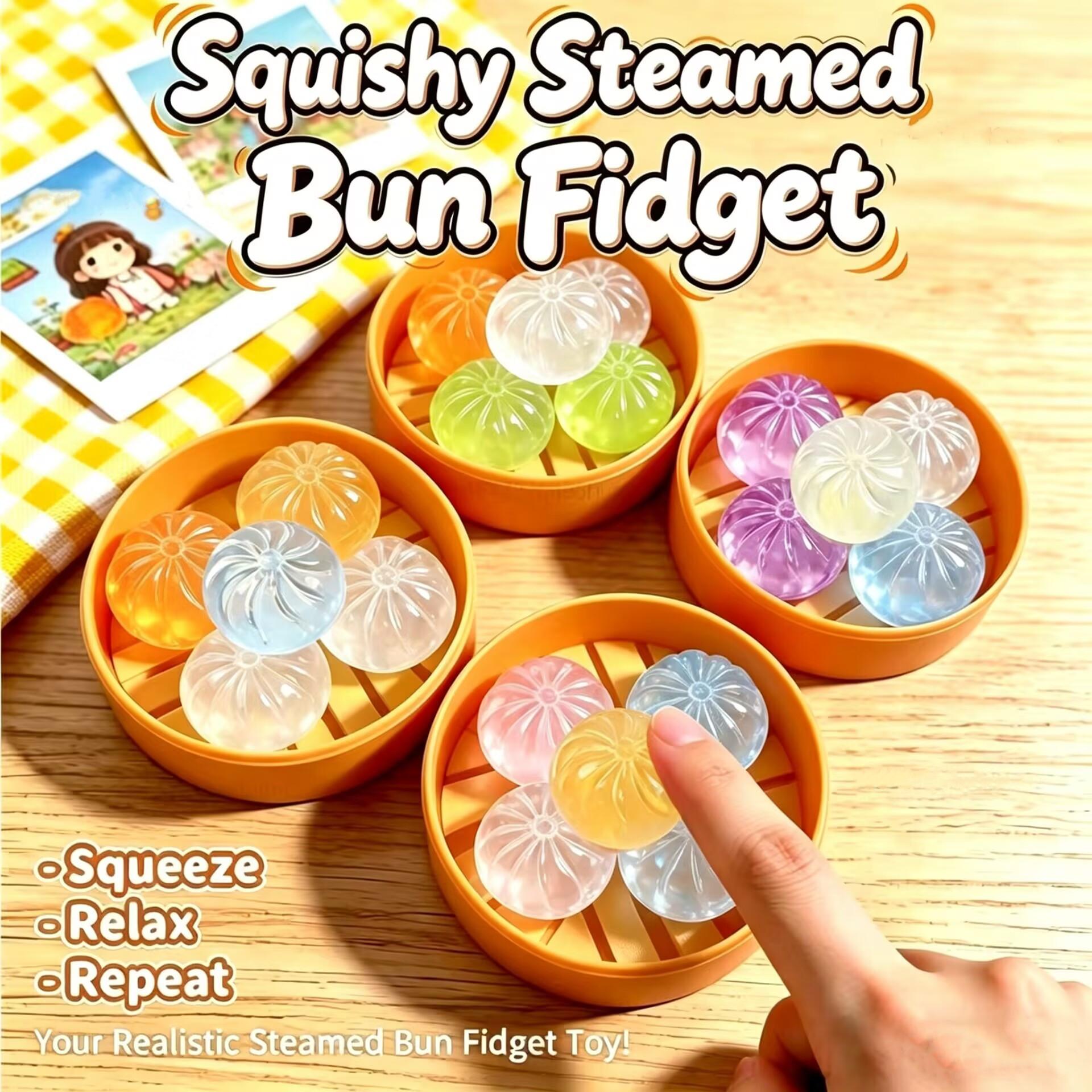Favorite Toy 5Pcs/Set Mini Dumplings With Steamer Bun Squeezable Toys Soft Stress Relief Crystal Squishy Fidget Sensory Toy Party Favors Gift