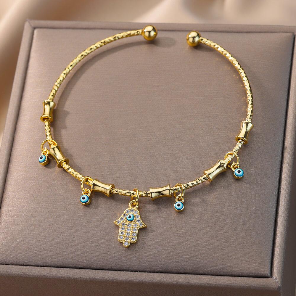 Hand Evil Eye Bracelet For Women Stainless Steel Zircon Bracelet Bangle Turkish Lucky Luxury Couple Zircon Pulseras Bijouxfemme