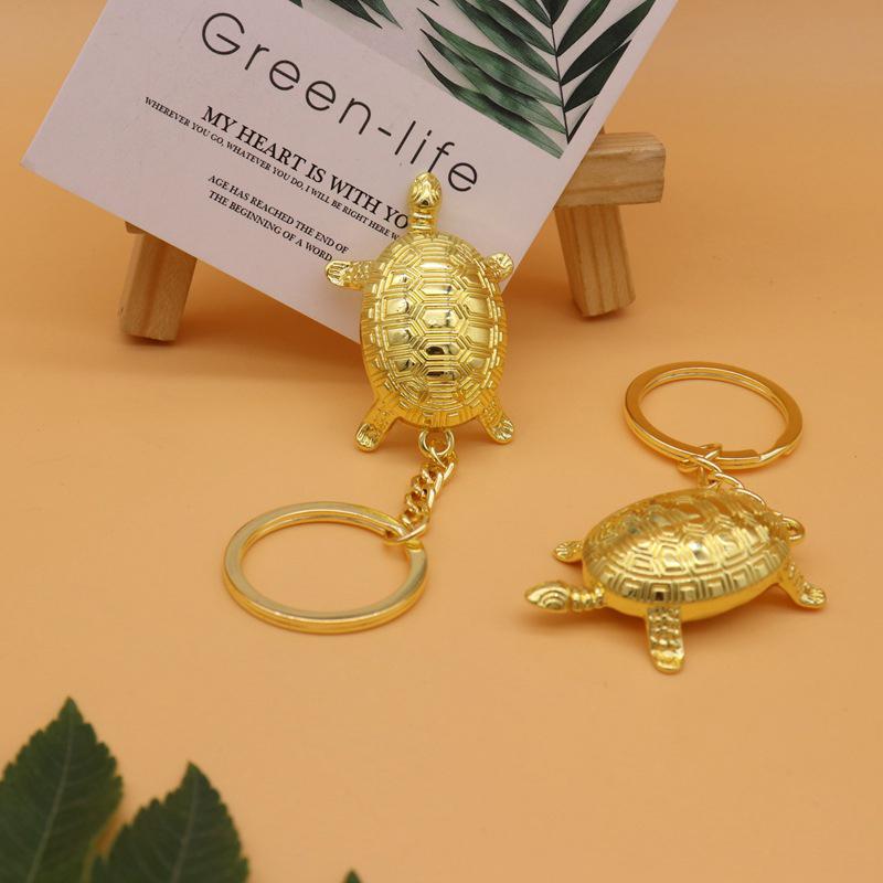 Money Turtle Keychain Lucky Alloy Keyring Wealth Attracting Golden Tortoise Key Chain Decorative Solid Color Metal Key Pendant