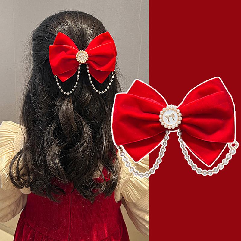Rote Schleife Band Haar Clip Jahr Haarnadel Kawaii Haar Zubehör Für Frauen Mädchen Frühling Festival Haar Ornament