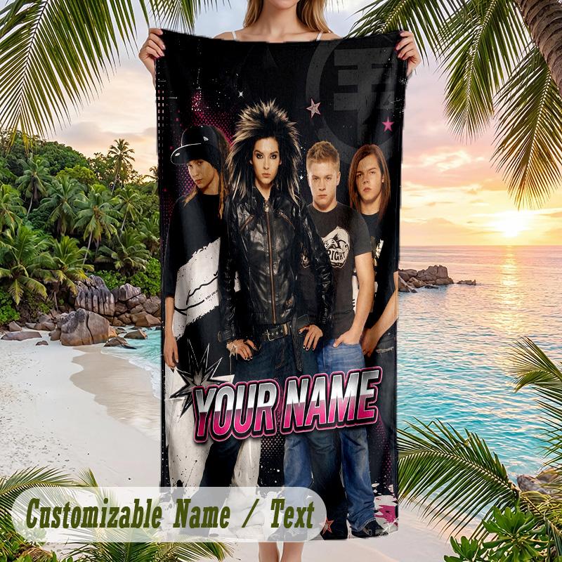 Tokio Hotel Beach Towel, Personalized Custom Name Text, Quick Dry Large Absorbent Towel For Beach Pool