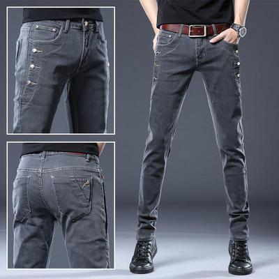 Mode Jeans Männer Gerade Grau Mittlere Taille Hosen Denim Hosen