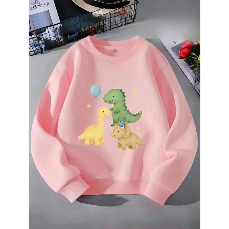 Girls' Crewneck Sweatshirt - Cute Dinosaurs with Balloon And Stars Machine Washable, Spring And Autumn, Sportswear And Casual Wear