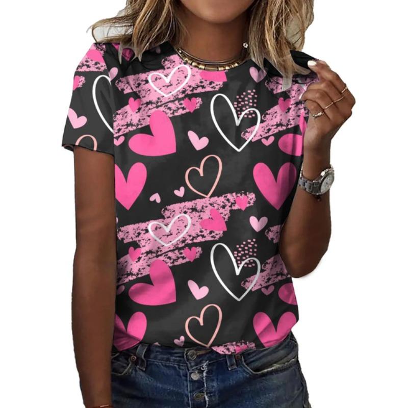 Women's Fashion T-shirts Love Printing Beautiful Girls Tee O-neck Short Sleeve Ladies Clothes Leisure Street Female T-shirt Tops