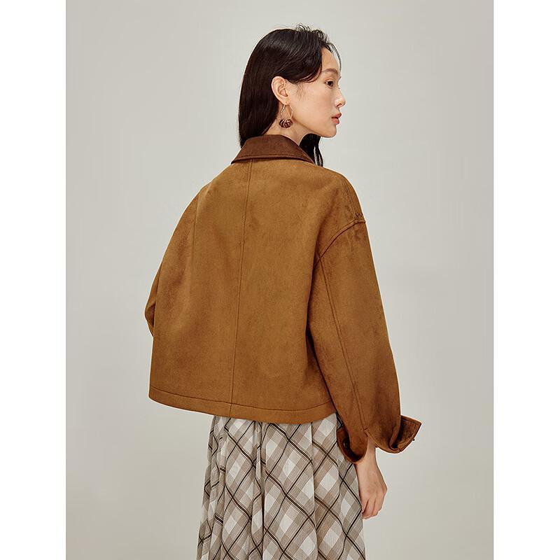 INMAN Women's Maillard Contrast Suede Short Jacket