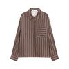 2025 Herbst/Winter Damen Europäischer Stil Gestreiftes Revers-Taschenhemd