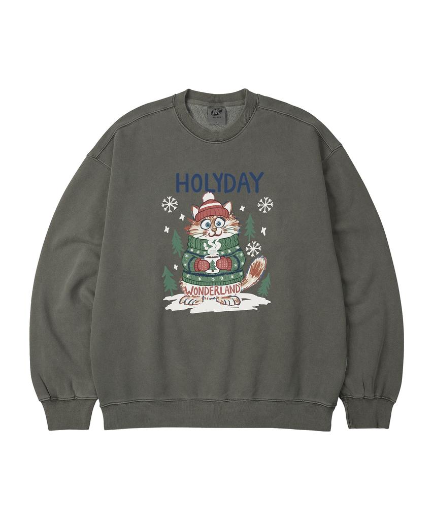WILDROCK Hollysheesh Holyday Cat Pigment Oversized Sweatshirt_5 Col