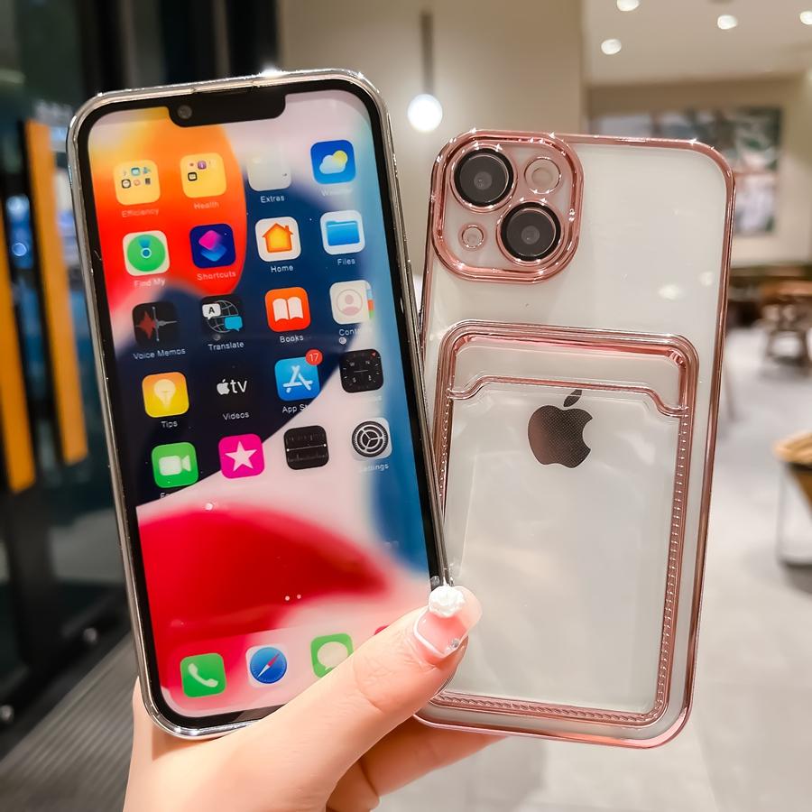 Luxury Plating Frame Wallet Phone Case with Card Holder for iPhone 16 15 14 13 12 11 Pro Max 16 Plus 15 Pro 14 Pro Max Soft TPU Shockproof Case Cover