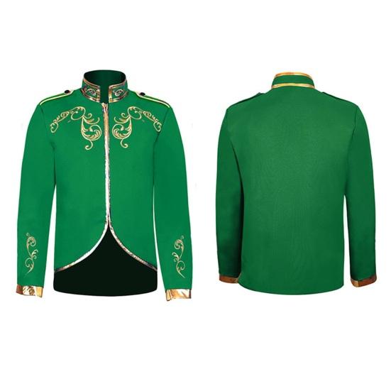 Yousheng Men Jacket Stand Collar Long Sleeve Golden Embroidered Pattern Short Coat Slim Fit Halloween Costume Travel Clothing