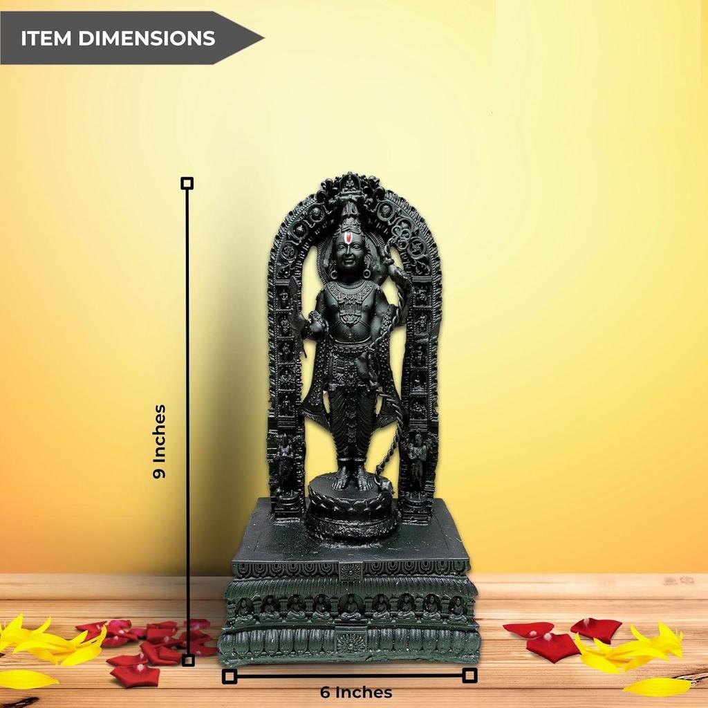 'Lord Ram Lalla Idol' Black Marble Dust and Resin Figurine Idol Statue | Shri Ram Murti Showpiece for Mandir Home Decor (Height 9 Inches)