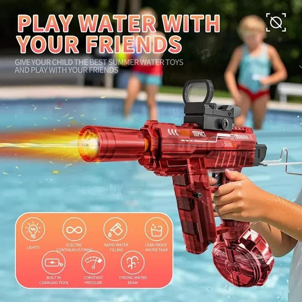 Powerful Uzi Electric Water Gun With Light Up Glowing Silencer Automatic Water Blaster For Summer Outdoor Shooting Games