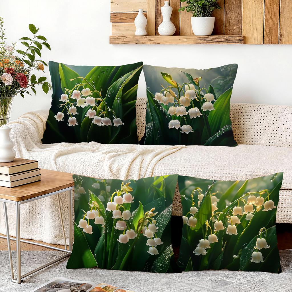 1/4pcs Lily Of The Valley Oil Painting Cushions Pillowcase Polyester Cushion Cover Throw Pillow Pillowcover Home Car Sofa Decor