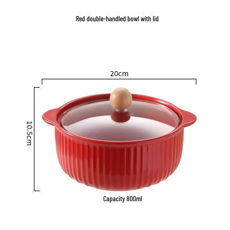 Striped Ceramic Noodle Bowl with Lid