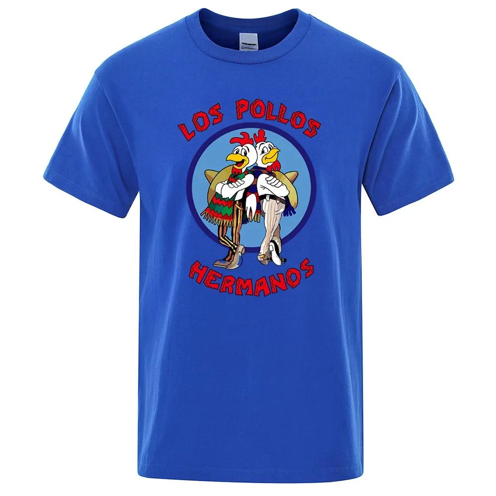 LOS POLLOS Hermanos Funny Printed T-Shirt Men Cotton Casual Short Sleeves Summer Men Breathable Tshirt Chicken Brothers Tees Top
