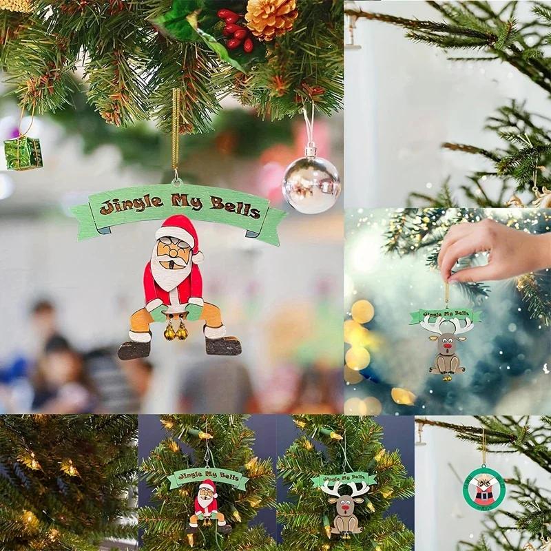 Dzwon moimi dzwoneczkami Zabawna ozdoba świąteczna Akrylowa drukowana ozdoba dzwoneczek z tyłkiem Świętego Mikołaja Dekoracja do zawieszenia Prezent Zawieszka na choinkę Dekoracja na przyjęcie