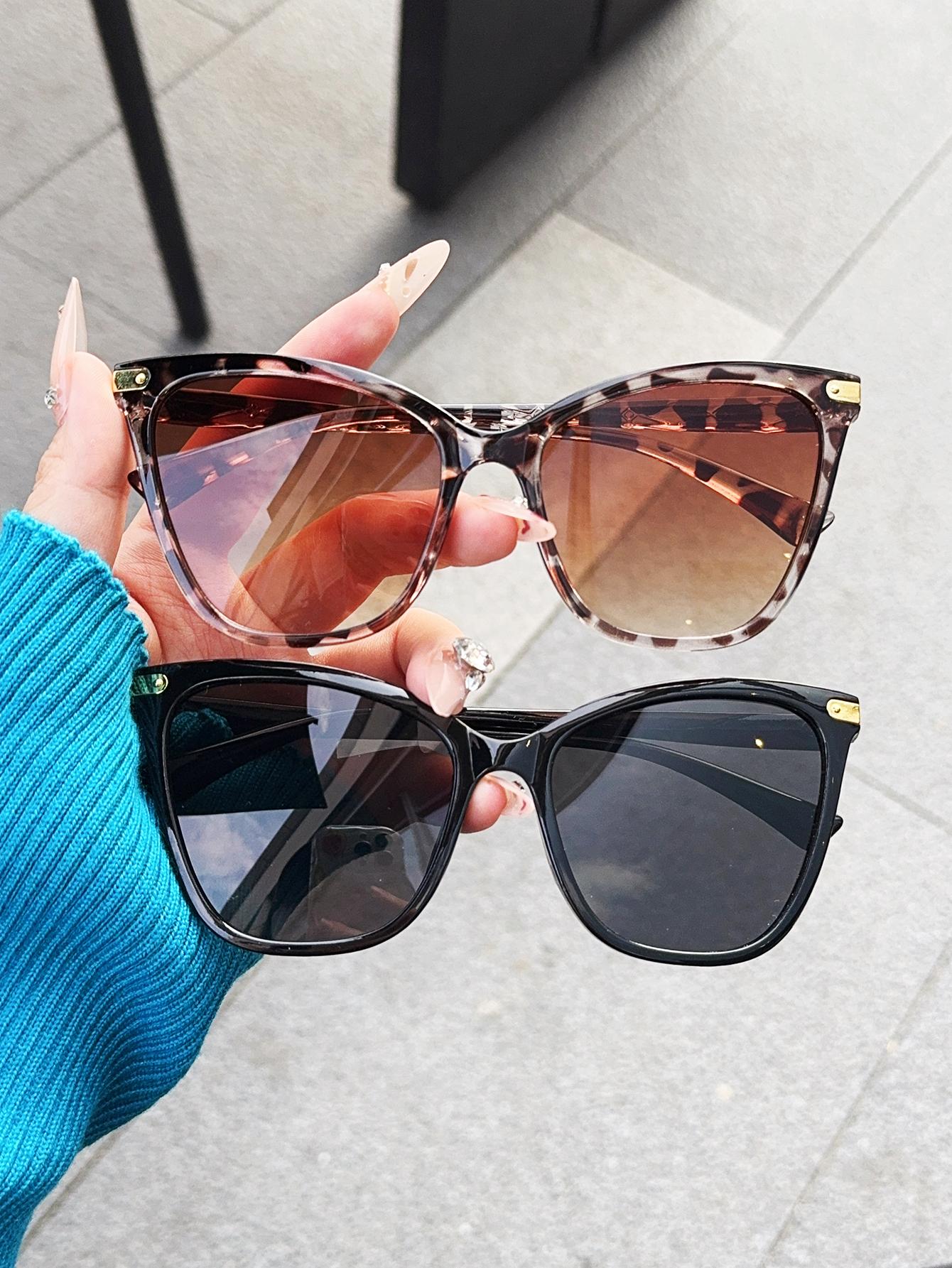 

2Pcs Fashionable Cat Eye Frame Glasses Set With Rice Nail Decoration Fashionable Glasses Unisex Daily Casual Classic Versatile