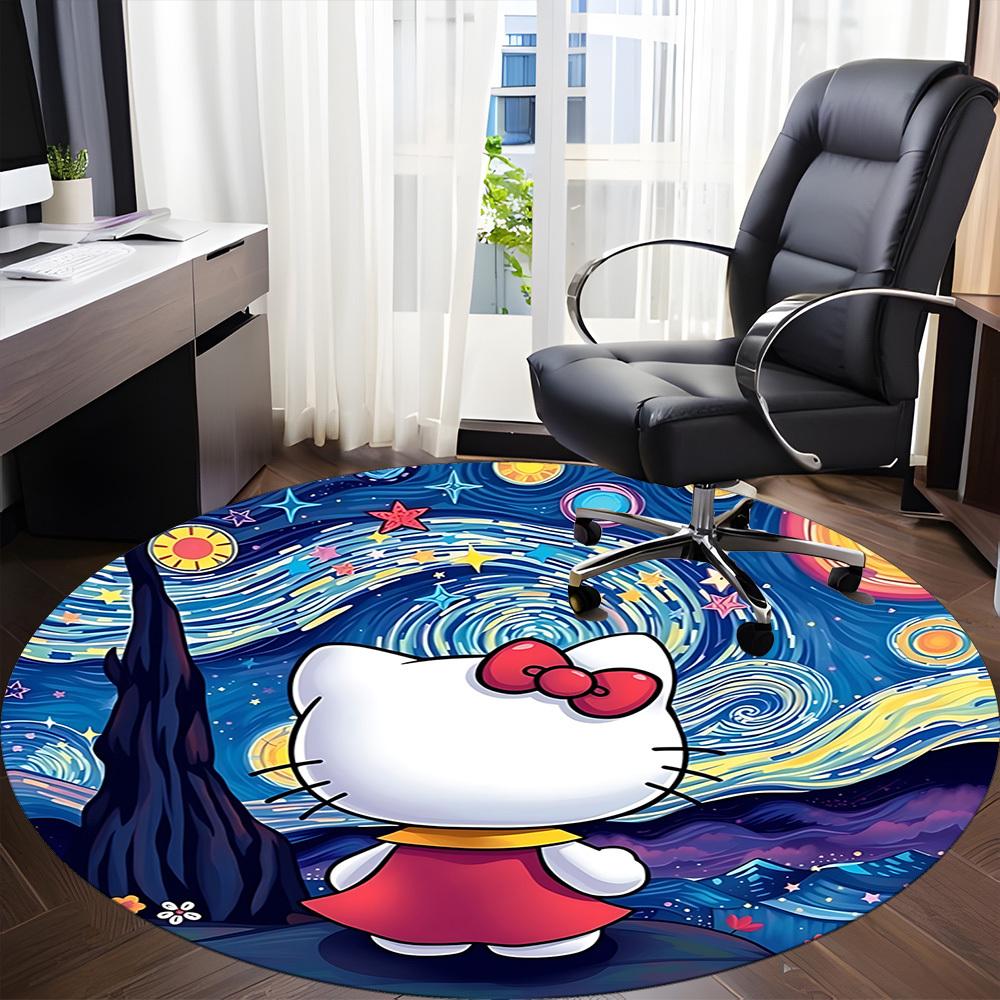 1pc Hello Kitty Chair Carpet for Office, Indoor Non Slip Washable Polyester Fiber Carpet, Mat For Office, Machine Washable