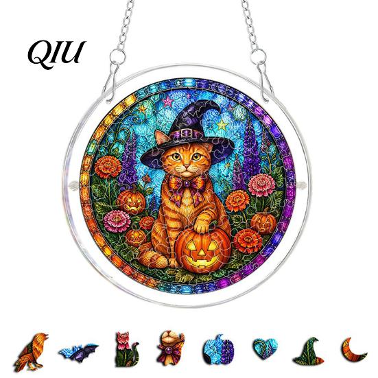 Halloween Party Decor Acrylic Puzzle Suncatcher, 7.87 Inch Sun Catcher Window Suncatcher Hanging Ornament, Ideal for Gifting and Home