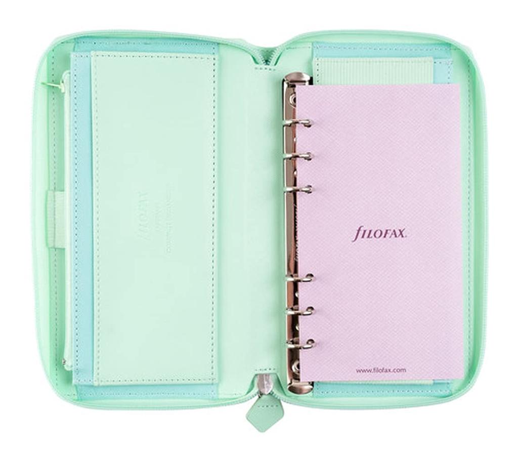 Filofax Saffiano Compact Zip System Planner, Neo Mint, 028811 (Genuine Imported Product)