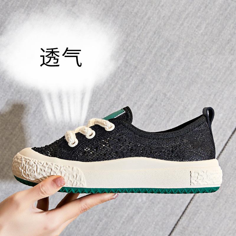 

2025 летняя новая сетчатая дышащая обувь для рыбалки, женская повседневная обувь с плоским дном и мелким горлом, универсальная женская обувь на толстой подошве, женская обувь прилив 40 чёрный