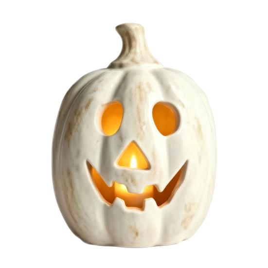 Regalos Pensados para Halloween Portavelas de Calabaza, Linterna de Resina Portavelas de Té con Centros de Mesa Festivos Cara Tallada para Chimenea de Granja de Otoño