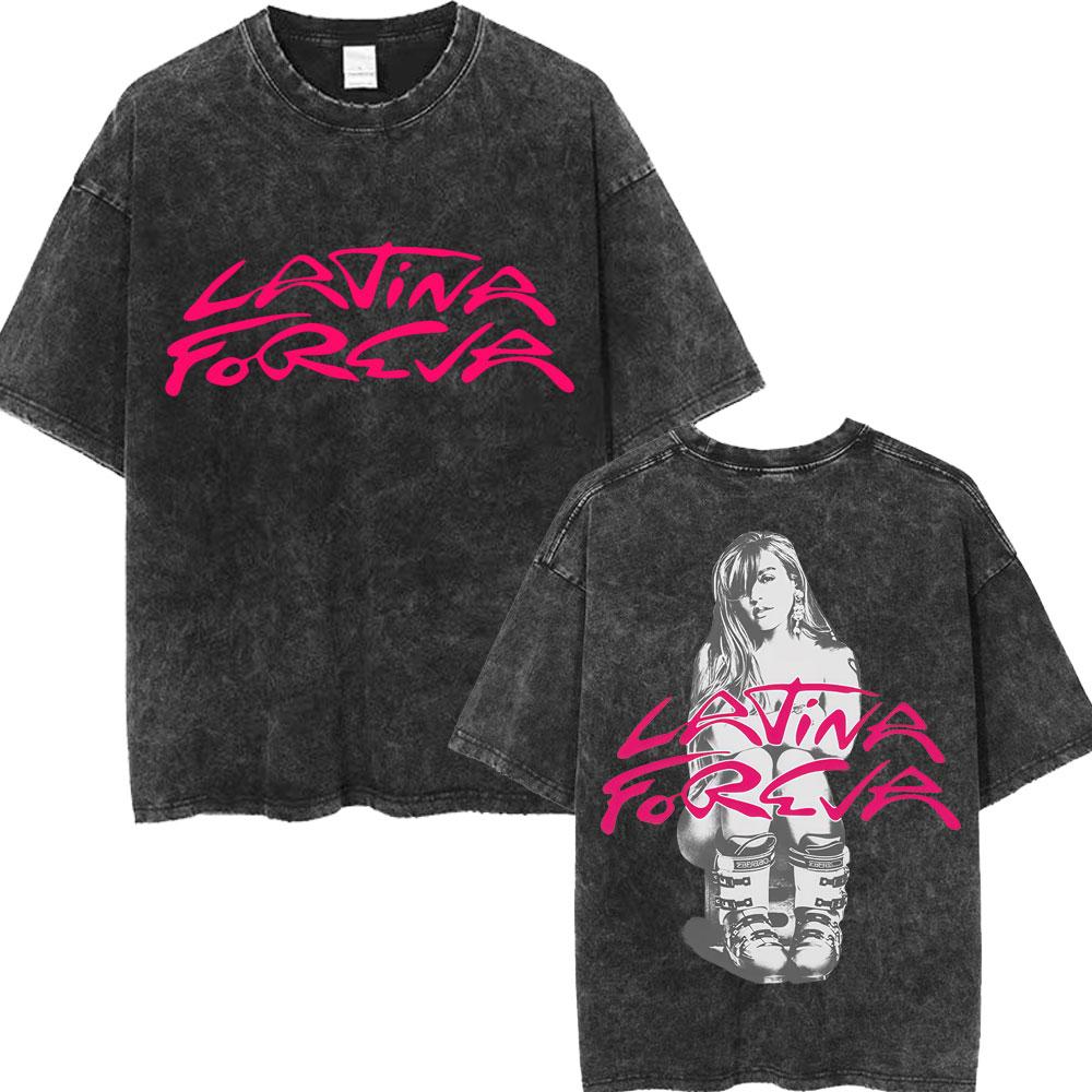 Karol G Tropicoqueta Album Latina Foreva Washed T Shirt Men Women Trendy Loose Tshirts Casual Cotton Retro Street T Shirts