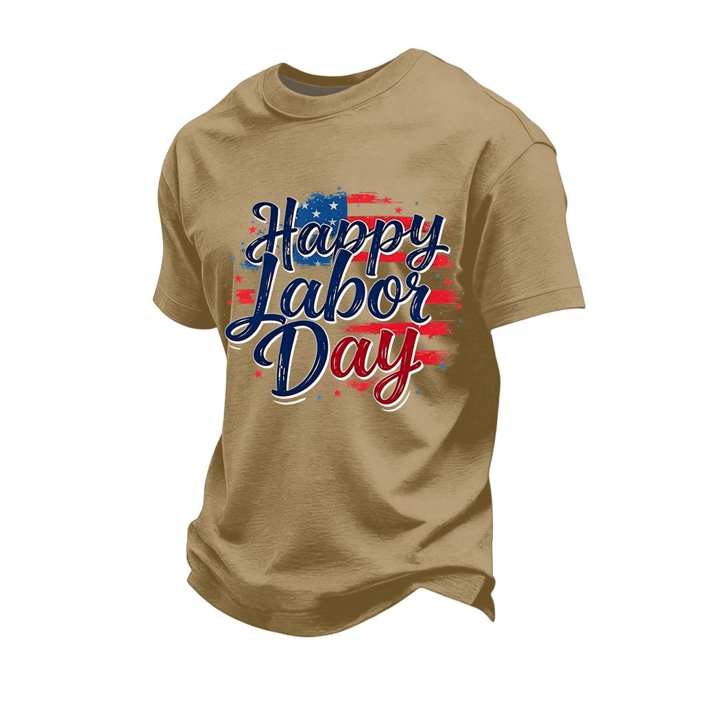 Men's Loose Fit Casual Short Sleeve T Shirt Labor Day Graphic Print Crew Neck Comfortable Top for Everyday Wear