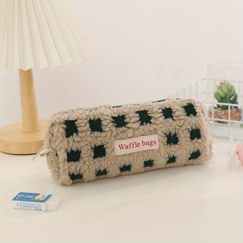 Waffle Lamb Plush Pen Bag Japanese INS Style Pencil Pouch Small Student Stationery Storage Bag School Supplies