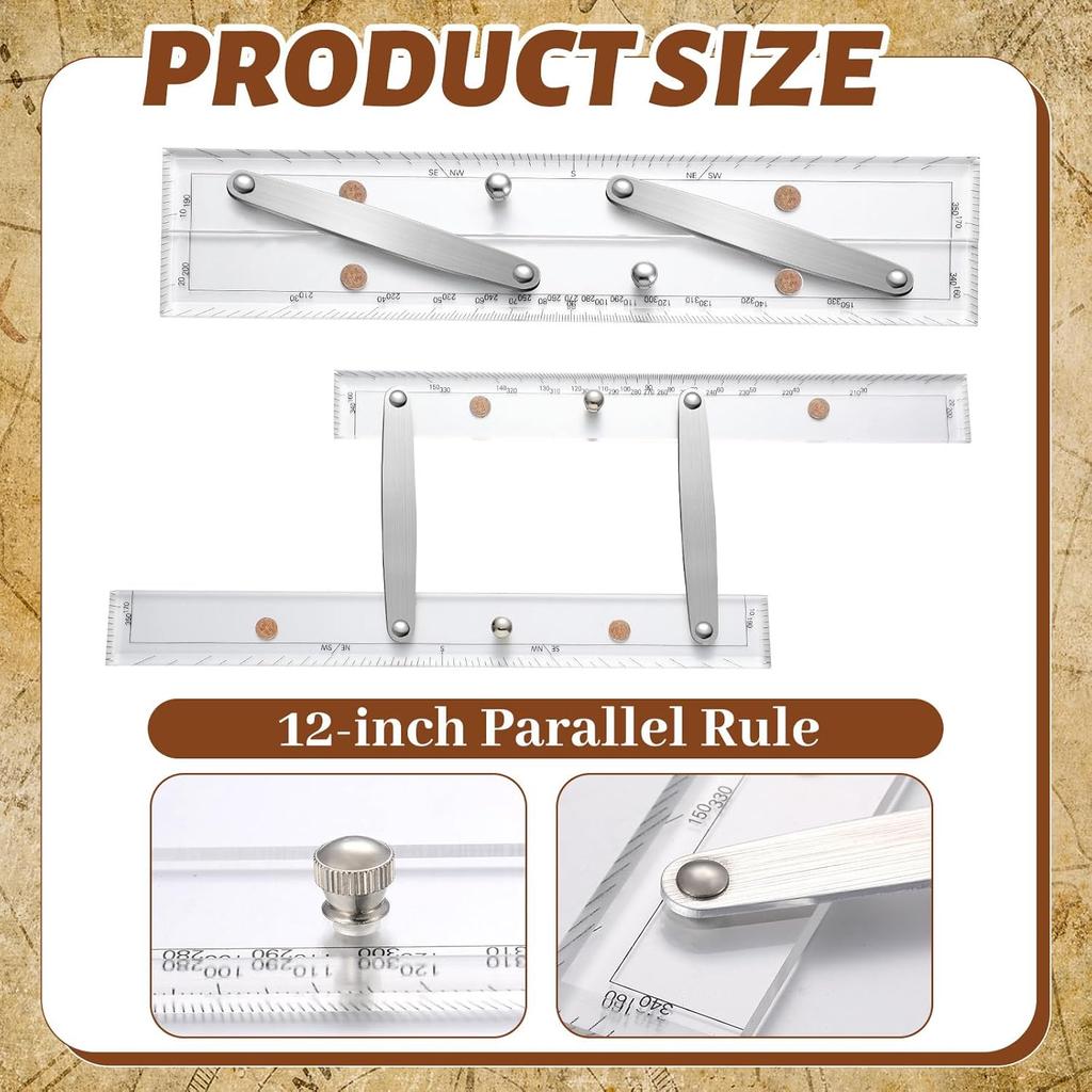 Parallel Ruler Marine Navigation Tool with Clear Scales Parallel Ruler with Brushed Aluminum Arms Nautical Charts Navigation Tools for Boat Ship