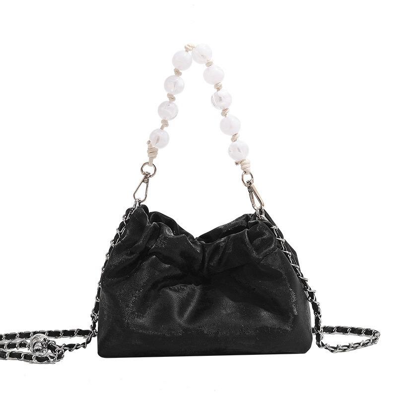 National Style New Chinese Style Pleated Chain Bag Cloud Bag Silver Bag New Single Shoulder Crossbody Bag Pearl Dumpling Bag