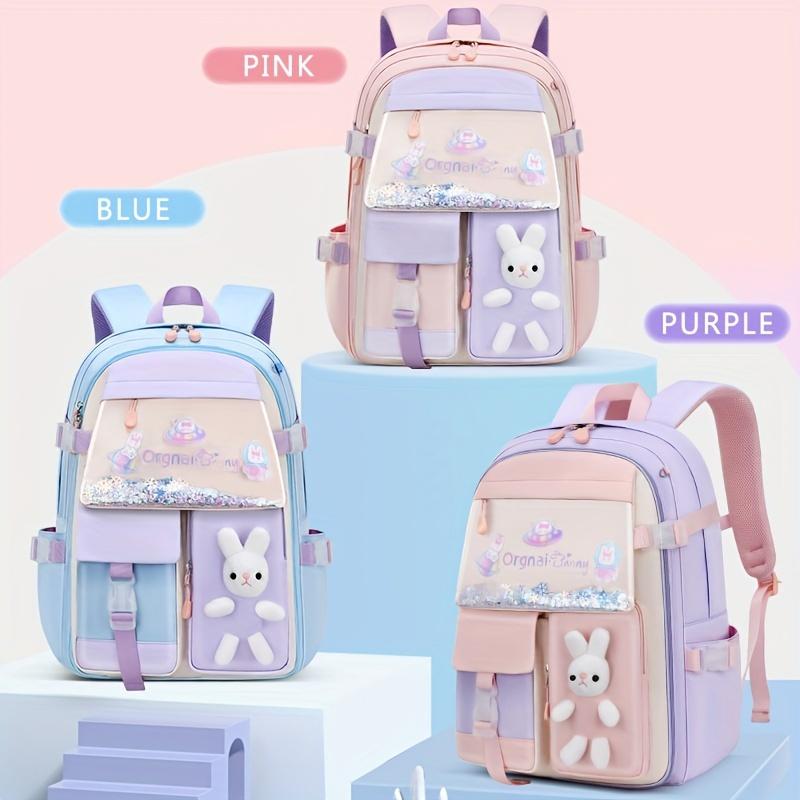 1pc New Cute Princess Style Little Rabbit Doll Backpack With Colorful Sequins, Primary School Girls Backpack, Cute Sweet Student Backpack