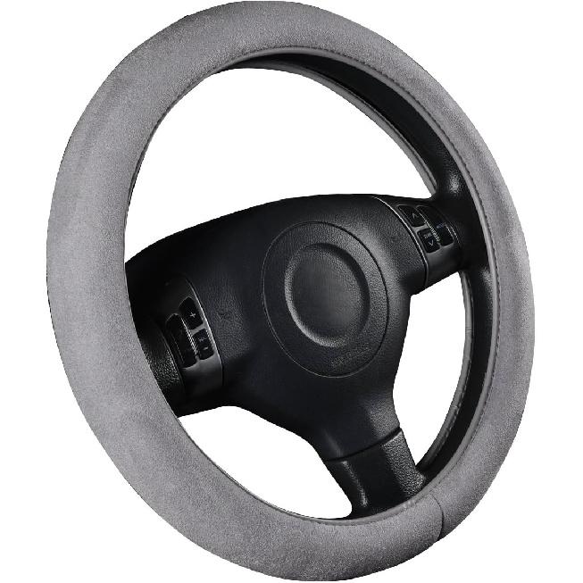 CAR PASS Car Steering Wheel Cover,14.5-15 Inch Gray Faux Suede Universal Memory Foam Auto Steering Wheel Covers Breathable Anti-Slip Odorless