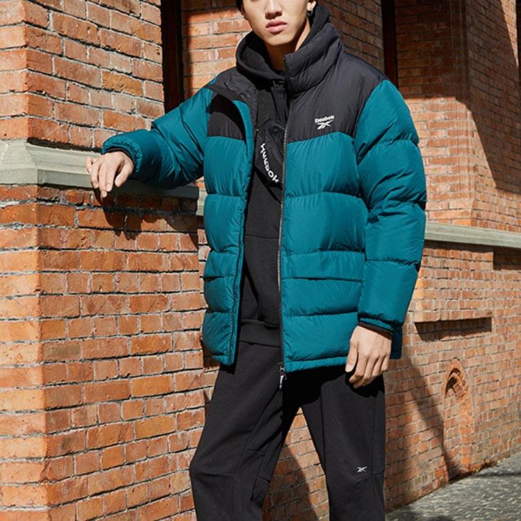 Reebok Barevně blokovaná sportovně ležérní péřová bunda s vysokým límcem pro muže svrchní oblečení Modrá HF2779