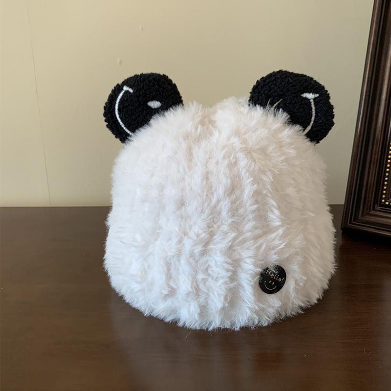 

Cute bear plush hat women s new warm face small knitted pullover wool hat One size